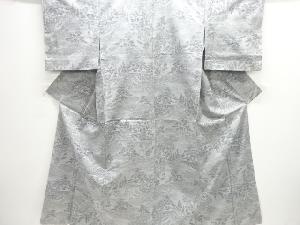 アンティーク　家屋に樹木模様織り出し手織り紬着物